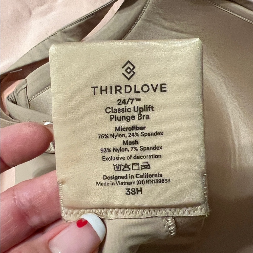 ThirdLove NWT 24/7 Classic Uplift Plunge Bra Beige Nude 38H Supportive - Picture 4 of 5